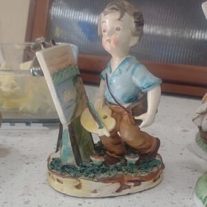 Charming Boy Artist Figurine in Blue and Brown Made In Occupied Japan